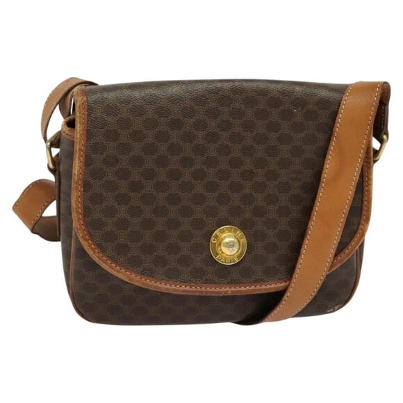 Share CELINE Macadam Canvas Shoulder Bag PVC Leather Brown Gold - Picture 1 of 15